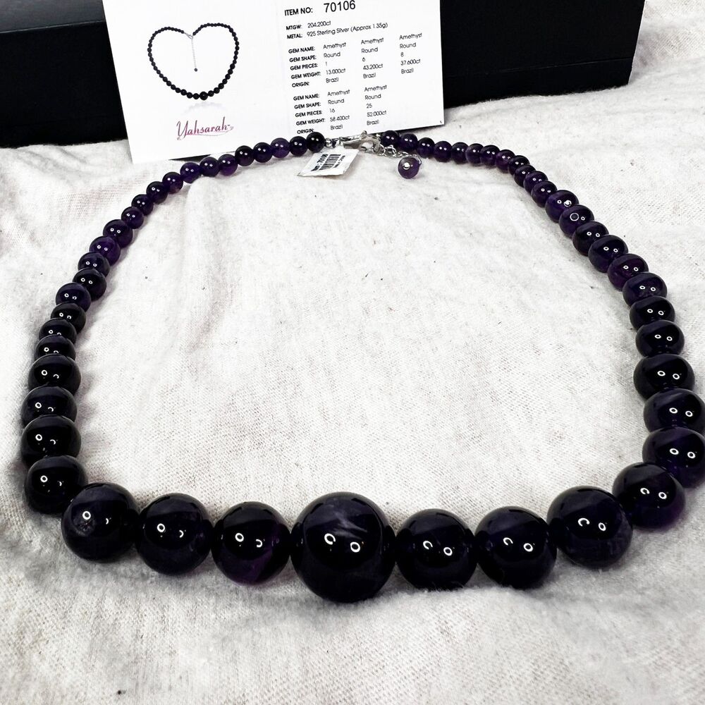 Amethyst Bead Silver Necklace | yahsarah | Gems TV | 925 Sterling Silver - Picture 9 of 12